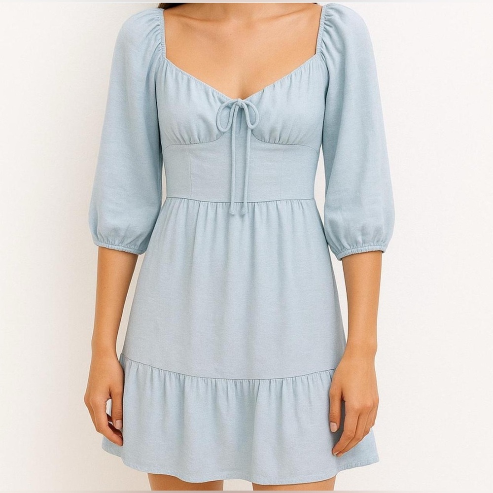 Cousin Couture Mini Dress Milkmaid Ruffle Hem Babydoll Party M Boho cottage